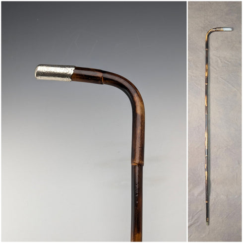 1901年 英国アンティーク レディース用 純銀装飾 L字ハンドル ステッキ 杖 90cm